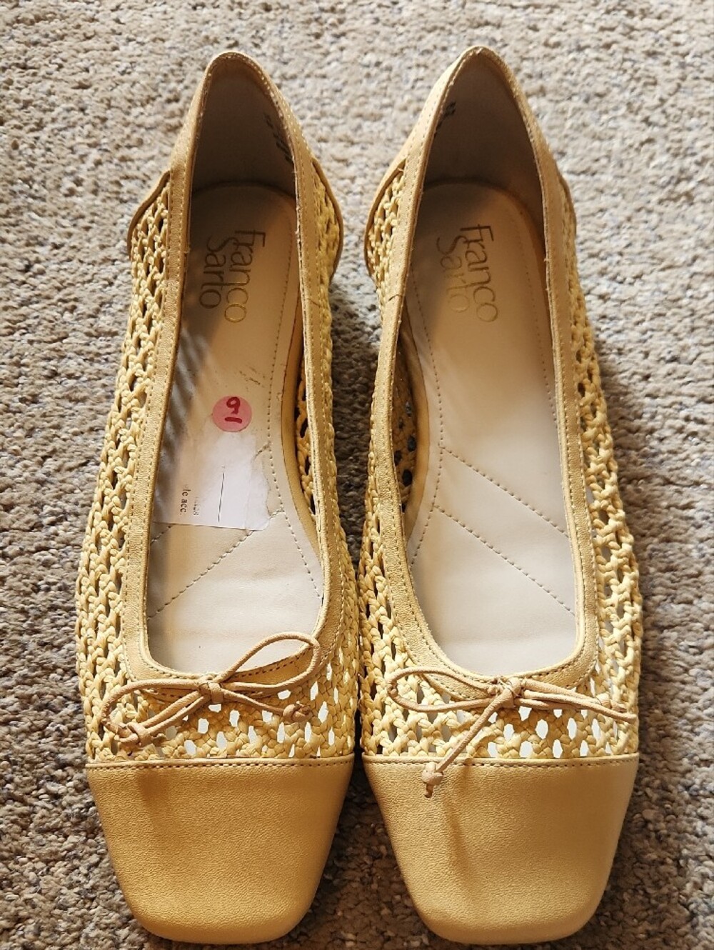 Franco Sarto Yellow Woven Square-Toe Ballet Flats with Bow - Picture 7 of 7